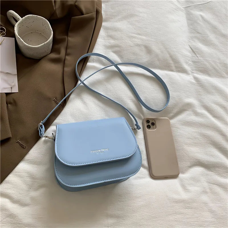 Fashion Flap Saddle Shoulder Bags for Women Solid Color Designer Messenger Handbags Purse Small Female Leather Crossbody Bag