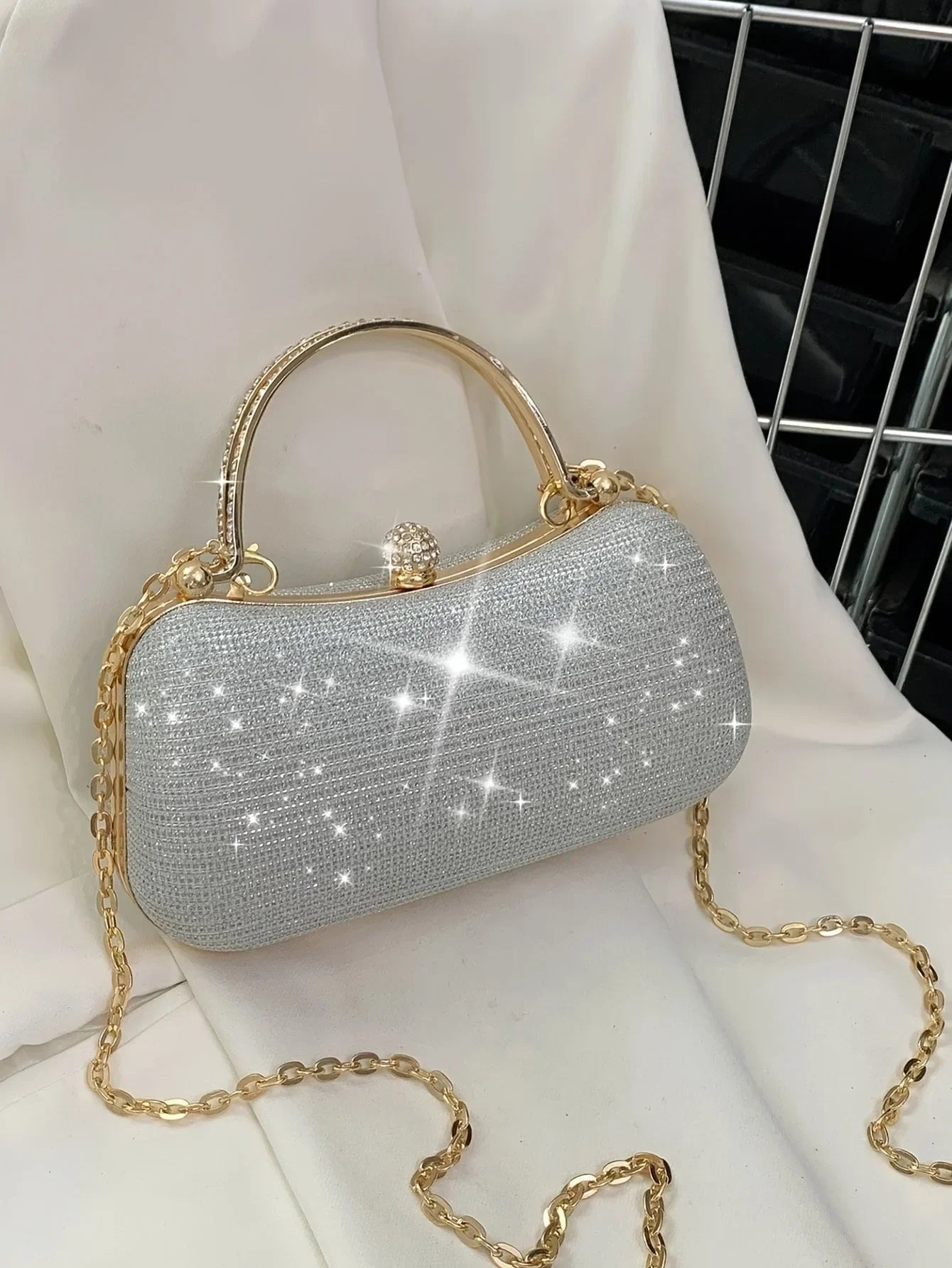 Shiny Mini Evening Bag, Rhinestone Chain Purse, Luxury Glitter Banquet Handbag, Perfect For Party, Wedding, Prom, Dinner/Banquet
