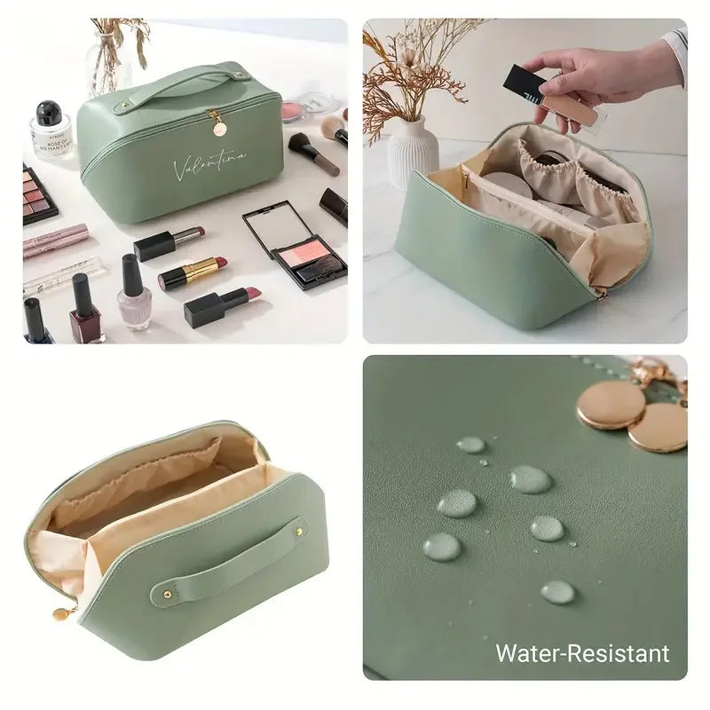 Customized Personalized Leather Square Cosmetic Bag Beauty Skin Care Large Capacity High Quality Portable Handheld Cosmetic Case