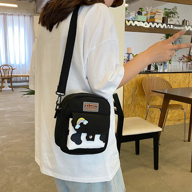 Harajuku Phone Crossbody Bag Nylon Cute Small Bags for Women Cow Pattern Square Small Shoulder Bag Suitable for Women Daily Use