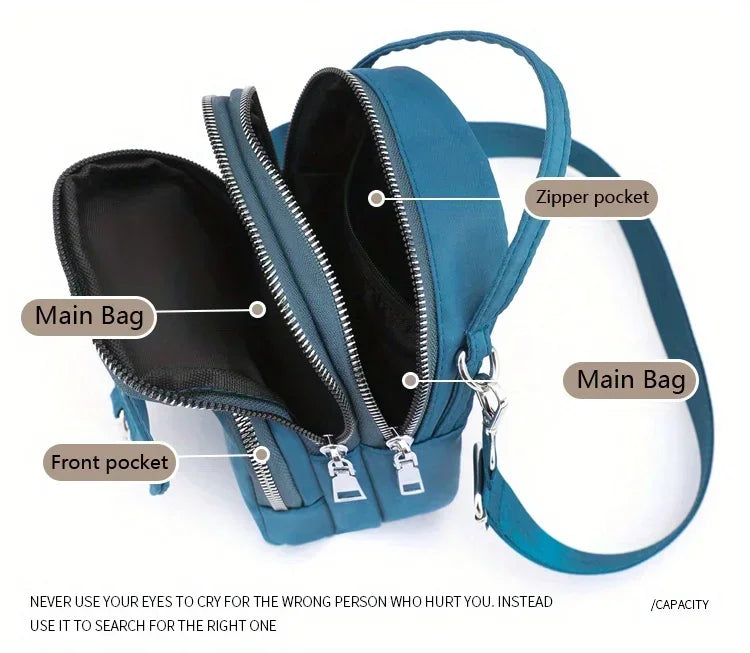 Ms. Fashion, Shoulder Bag, Mini Phone Bag, Multi-Layered Messenger Bag, Nylon Waterproof Fabric, And External Headphone Holes