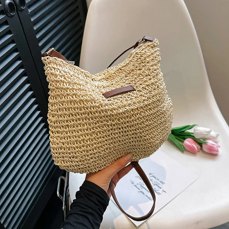 Ladies Fashion Summer Straw Crossbody Bag Women Beach Holiday Shopping Woven Shoulder Handbag Messenger Purses For Women Bags