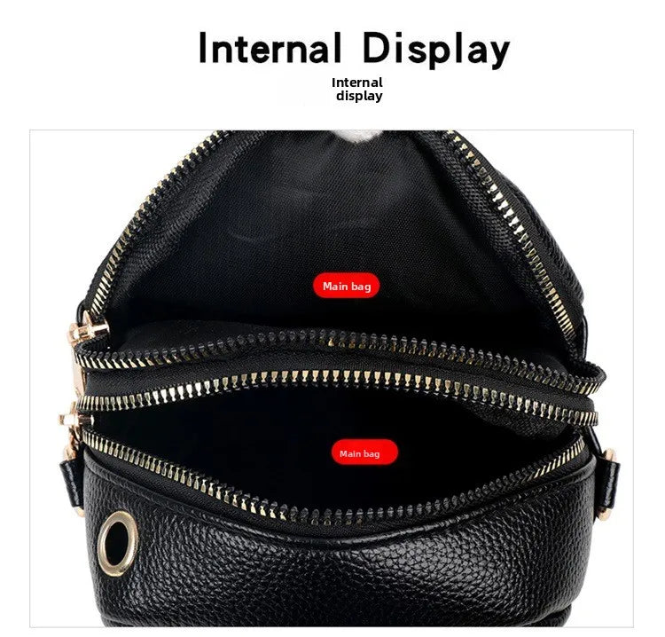 Mini Multifunctional Leather Shoulder Bag for Cellphone/Sport Cross Bags with Headphone Jack, Multi Layer Women's Bag with Cover