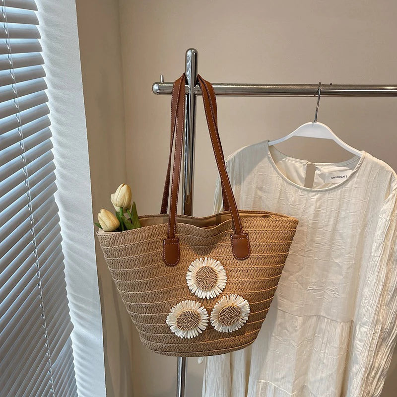 Woven Women Handbag Large Capactity Basket Summer Beach Bag Shopper Tote Ladies Travel Shoulder Underarm Bags