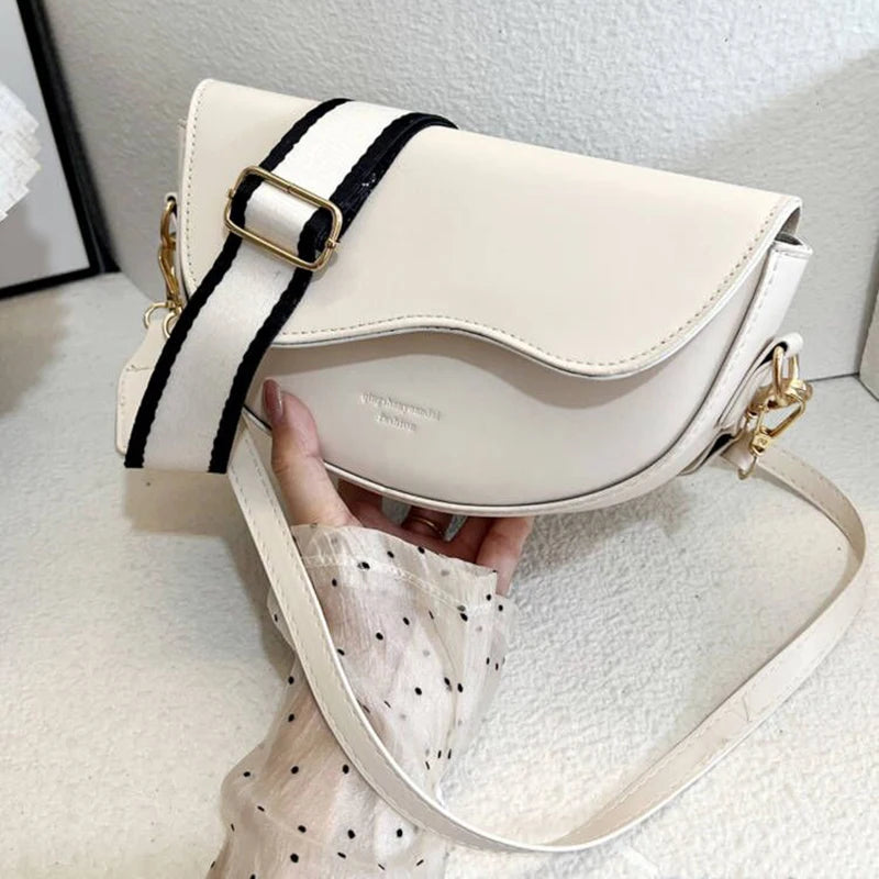 New Solid Color PU Leather Women's Crossbody Bag With Stylish Red Wide Shoulder Strap Shoulder Small Square Bag