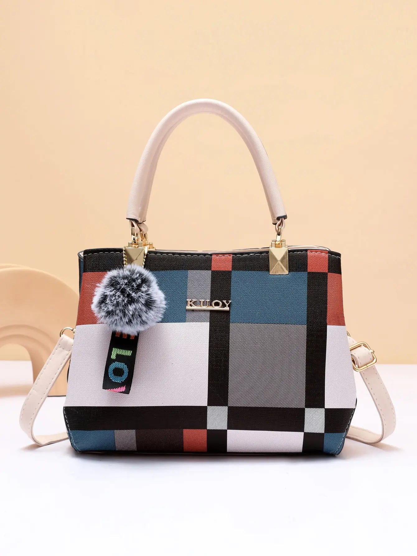 Checkered pattern handbag, fashionable decorative crossbody bag, women's work handle wallet