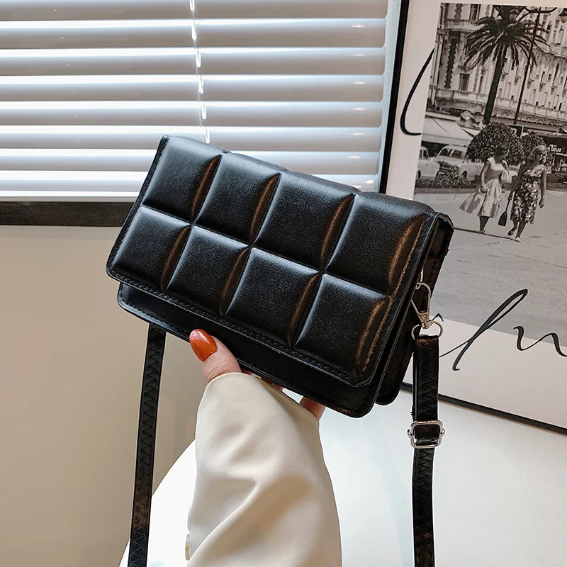 New Solid Color Fashion Shoulder Handbags Female Travel Messenger Bag Plaid Small PU Leather Crossbody Bags For Women