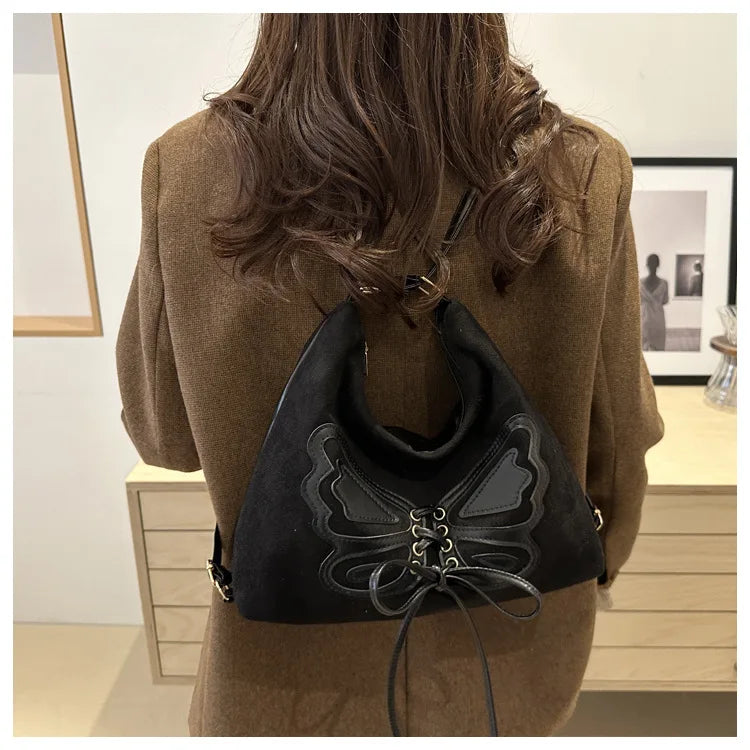 Large Capacity Bow Tie Backpack, New Retro Single Handbag Shoulder Messenger Bag, High Grade Matte Leather Tote Cross Body Bags