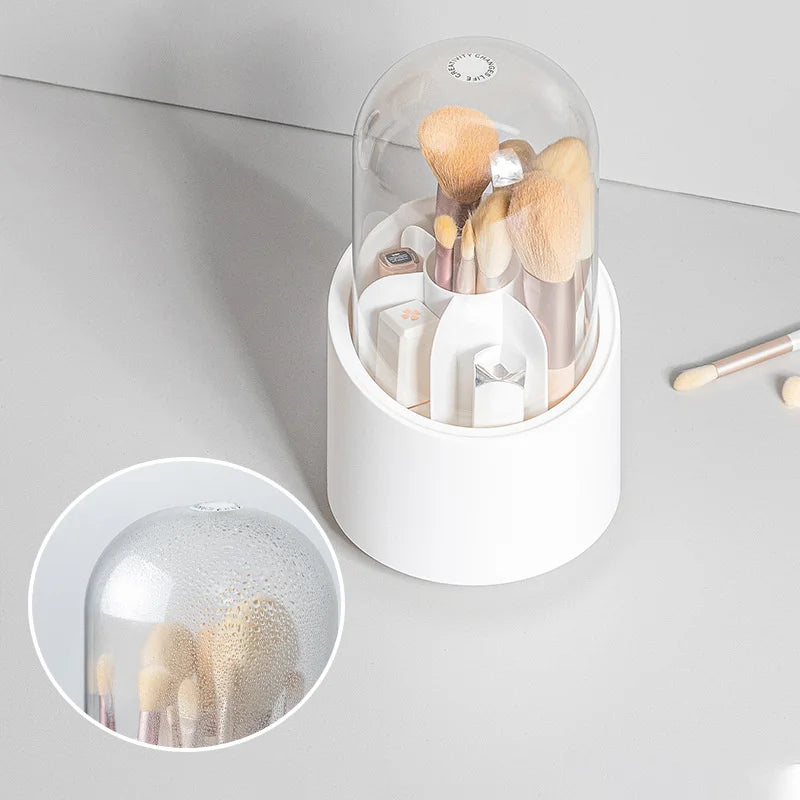 Desktop Cosmetic Brush Organizer 360° Rotating Makeup Brushes Holder 7 Grids Lipstick Eyebrow Pen Holder Eye Shadow Storage Box