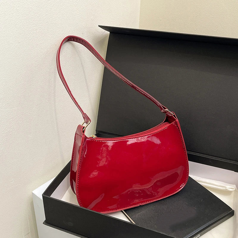 Women's Patent Leather Handbag Versatile Fashion Shoulder Bag Casual Commuting Bag Girl Brand Designer Zipper Small Handbag