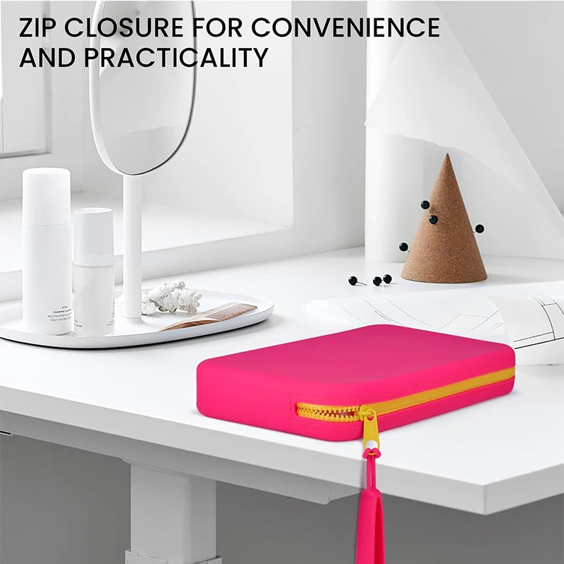 Square Silicone Storage Bag, Portable Travel Cosmetics and Toiletries Bag, Multifunctional Waterproof Cosmetic Bag with Zipper
