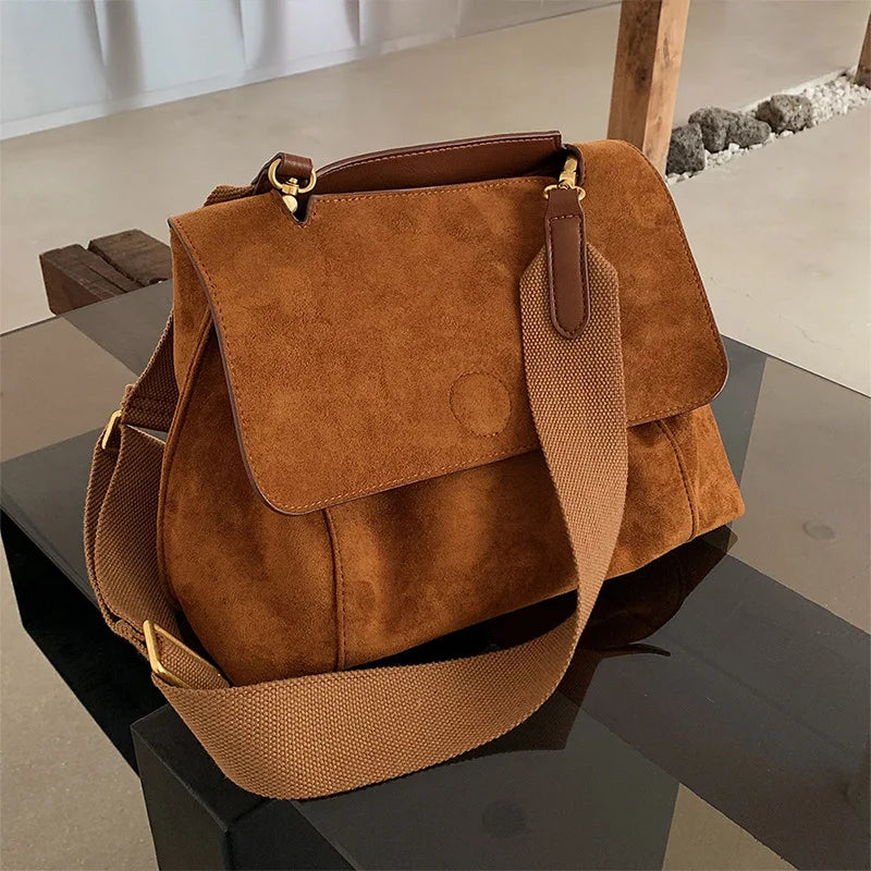 Suede Leather Women's Shoulder Bag Magnetic Button Messenger Bag Large Capacity Work Outing Velvet Tote Bag for Women Daily Use