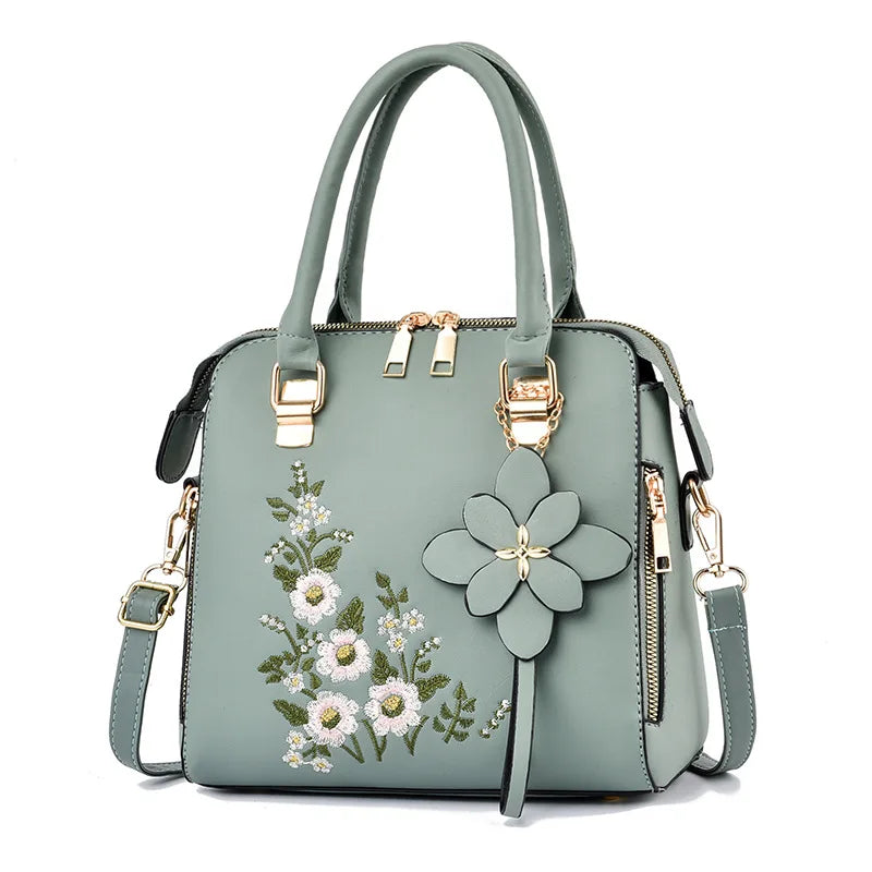Floral detail shoulder bag, fashionable zipper work large capacity handbag, casual crossbody bag