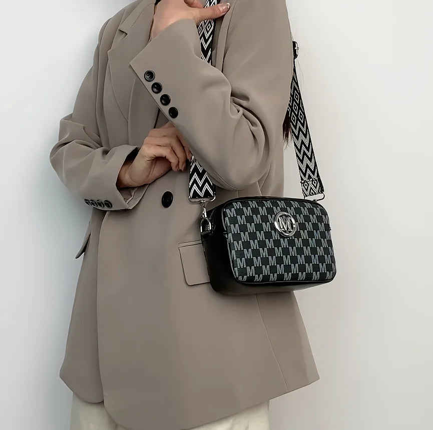 Elegant Women Shoulder Bag, Stylish Pu Leather Messenger Bag Design with 'M' Logo Badge,Phone Coin Purse, Perfect for Daily Use