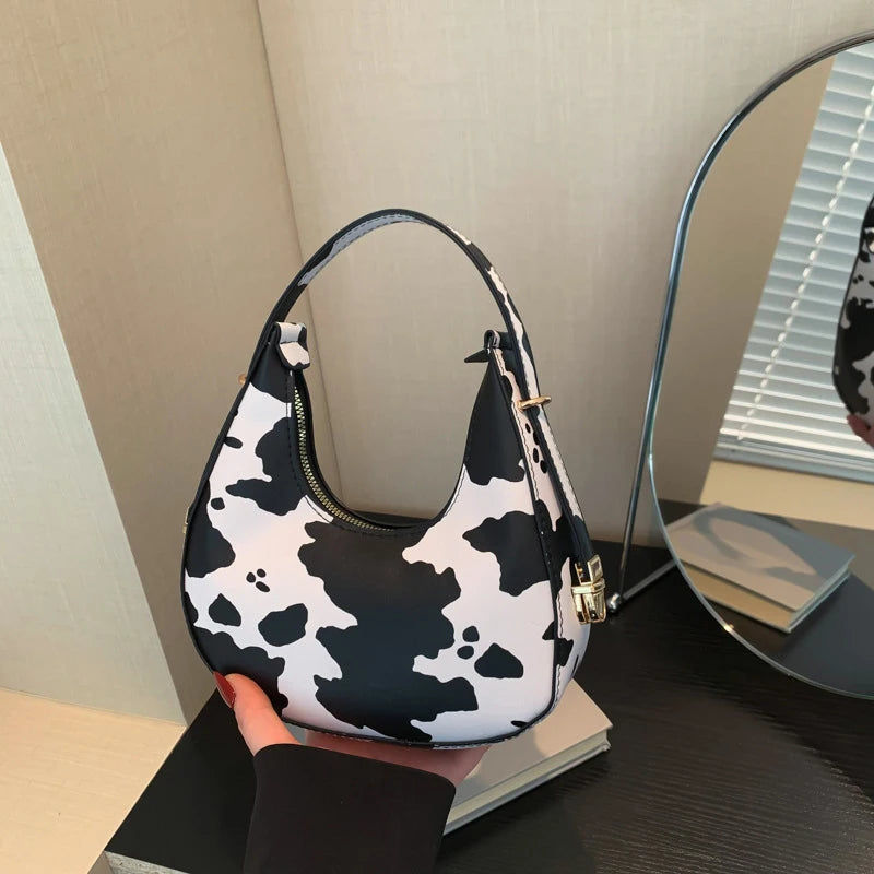 Cow Prints Underarm Shoulder Bags For Women French Style Small Crossbody Phone Bag Luxury Designer Versatile Handbags