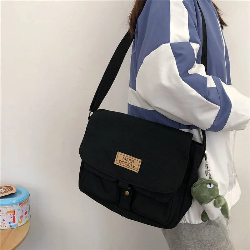Top Canvas Bag Youth Ladies Messenger Bag Female Students Handbags Shoulder Bag Solid Color Letter Crossbody Bags for Women  Bag
