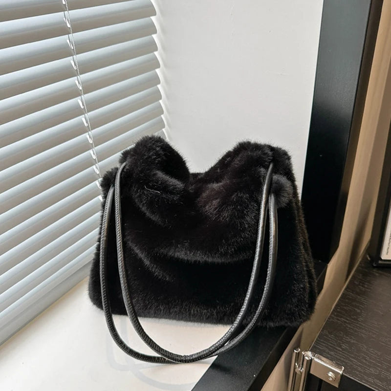 Women Fluffy Shoulder Bag Top-handle Bag New Fashion Female Autumn Winter Handbag Soft Plush Versatile Shopping Tote
