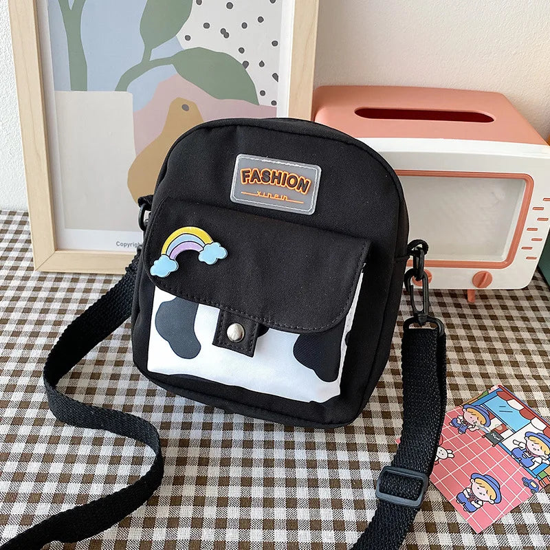 Harajuku Phone Crossbody Bag Nylon Cute Small Bags for Women Cow Pattern Square Small Shoulder Bag Suitable for Women Daily Use