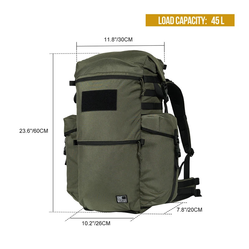 OneTigris WILD ROCKET Bushcraft Pack 45L Rucksack Outdoor Travel Roll Top Backpack With Water Resistant Coating & Axe Holders