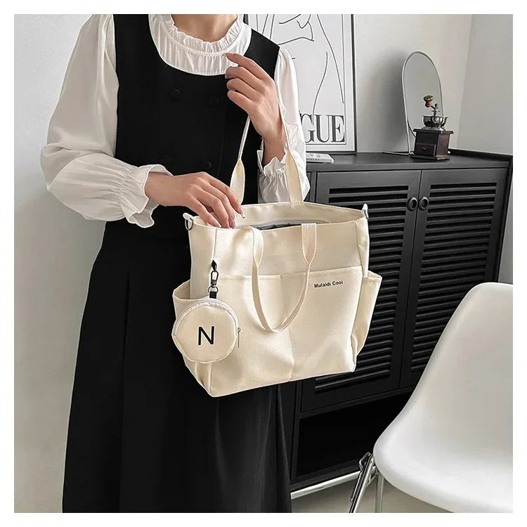 Oxford Design Double Sided Pocket Tote Bag Teen Women Large Capacity Handbag Single Shoulder Crossbody Bag with Round Coin Purse
