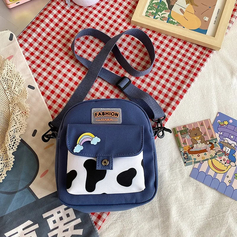 Harajuku Phone Crossbody Bag Nylon Cute Small Bags for Women Cow Pattern Square Small Shoulder Bag Suitable for Women Daily Use