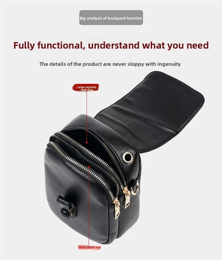 Mini Multifunctional Leather Shoulder Bag for Cellphone/Sport Cross Bags with Headphone Jack, Multi Layer Women's Bag with Cover