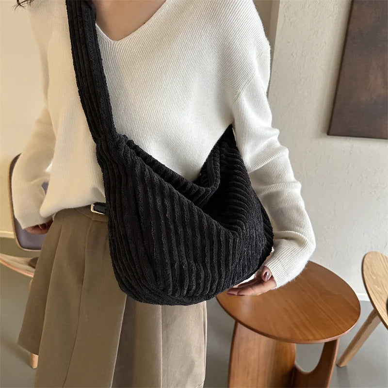 Winter Tote Bag for Women Large Capacity Handbags Casual Shoulder Bags Trend Female Corduroy Shopper Crossbody Bag