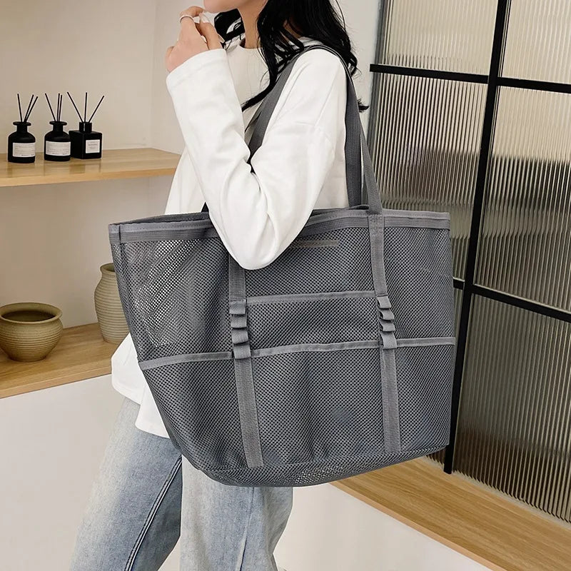 Foldable Lightweight Beach Bags Large Capacity Grocery Produce Tote Bag Beach Shoulder Bag Women's Casual Shopping Bags