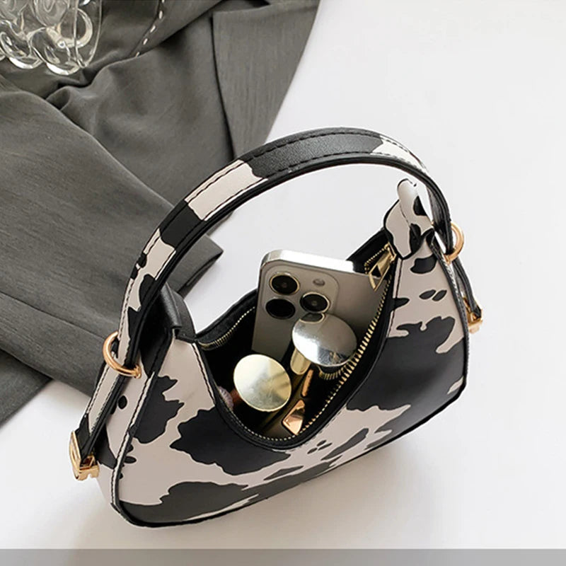 Cow Prints Underarm Shoulder Bags For Women French Style Small Crossbody Phone Bag Luxury Designer Versatile Handbags