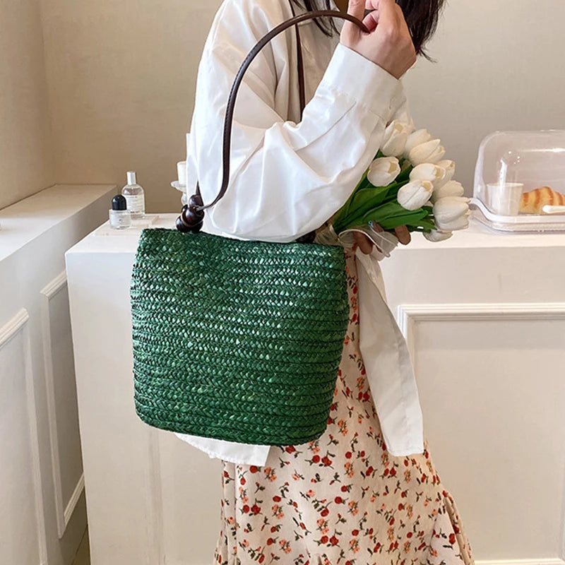 Casual Straw Woven Shoulder Bags, Wicker Handbags, Handmade Summer Beach Bag ,Women Travel ,Large Capacity, Rattan Totes