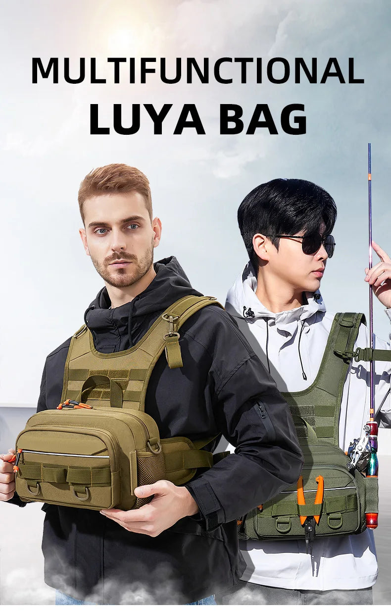 Fishing Lure Front Chest Vest Travel Backpack Camping Hiking Outdoor Cycling Mountaineering Gear Tactical Tackle Bag for Men Sac