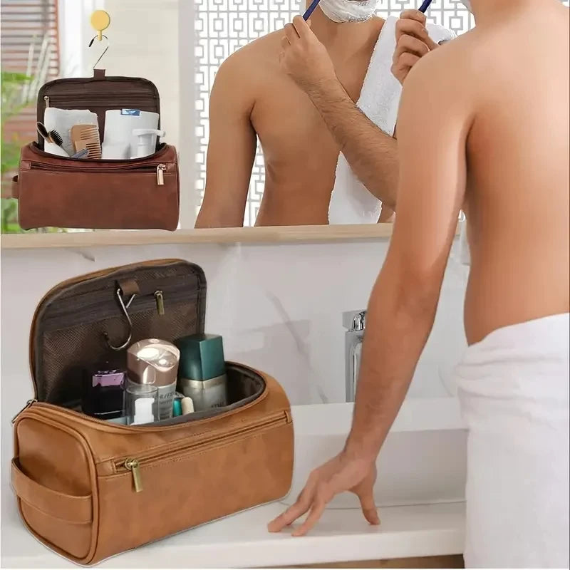 Leather Toiletry Bag for Men Women Dopp Kit Mens Hanging Toiletry Bag Travel Toiletry Bag for Traveling Large Cosmetic Bag for T
