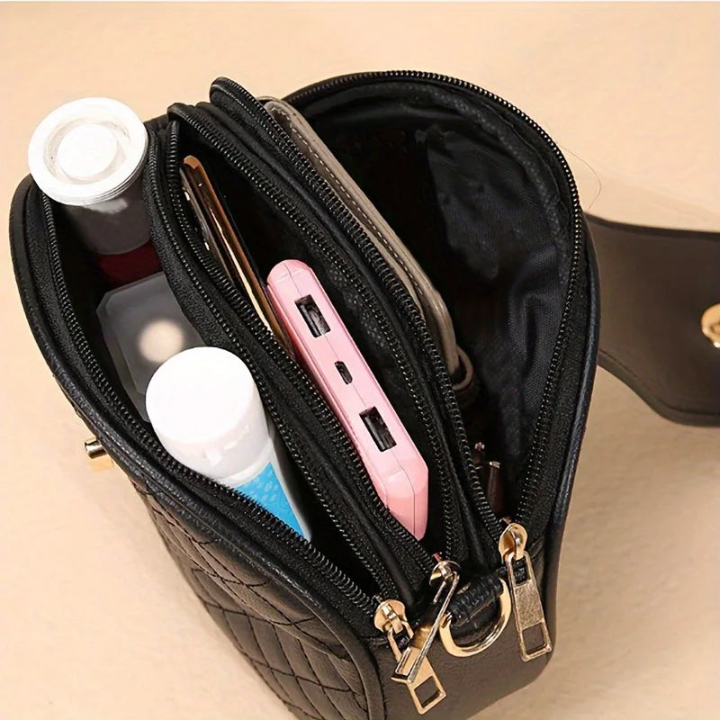 Small Quilted Crossbody Bag, Stylish PU Leather Shoulder Purse with Vintage Round Shape, Trendy Accent - Perfect for Daily Use