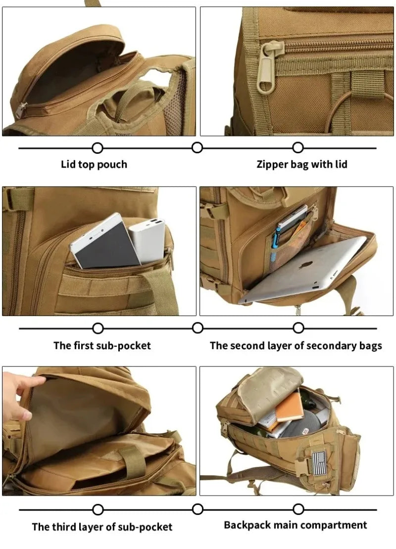 35L Men's Tactical Backpack Survival Hiking Backpack Multifunctional Outdoor Bag Travel Camping Sports Riding Travel Bag