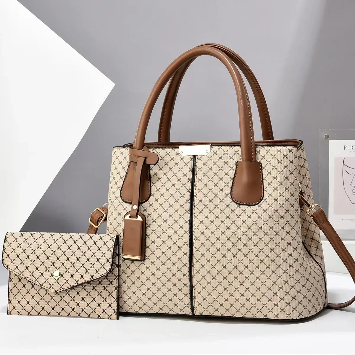 Stylish and simple mother and child bag, women's handbag, large-capacity shoulder crossbody two-piece set, women's bag