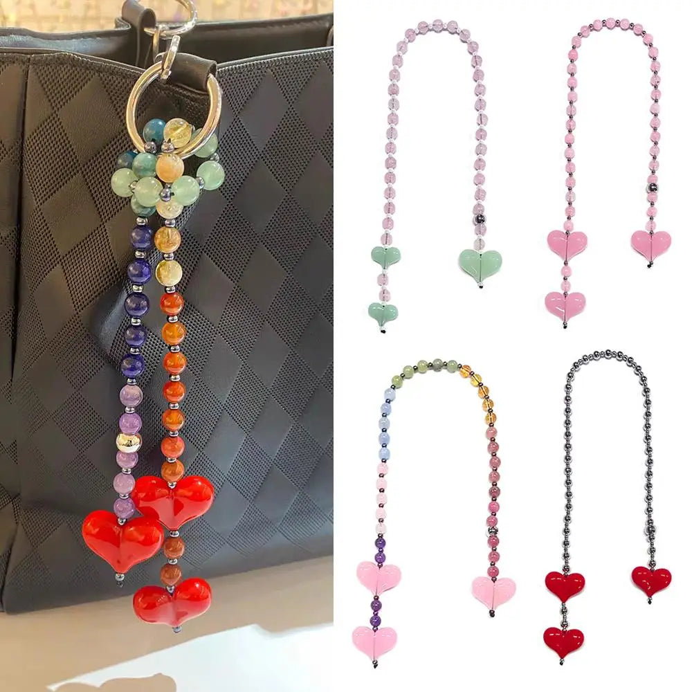Fashion Red Love Y2k Bag Charms Colorful Beads Keychain Korean Women Y2K Accesories  Ladies Gifts Jewelry Bag Pendant Keyring