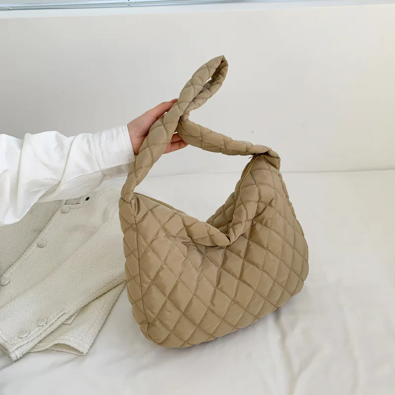 Women's Vintage Nylon Shoulder Underarm Bag Female Casual Waterproof Crossbody Hobo Bags For Lady Quilted Large Capacity Handbag