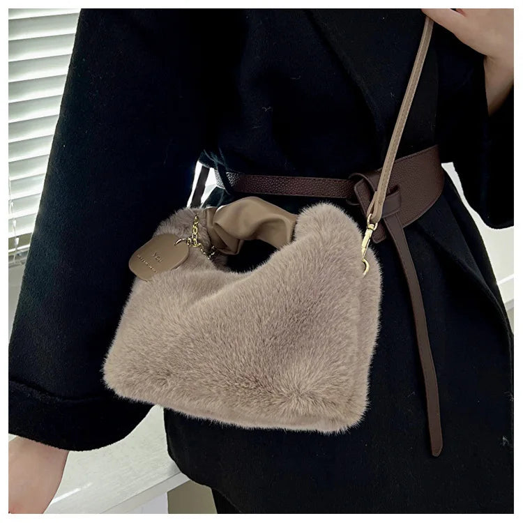 Fashionable Plush Tote Bag, Cute Stylish Women's Handbag Shoulder Crossbody Bag, Suitable for Women Party Banquet Daily Travel