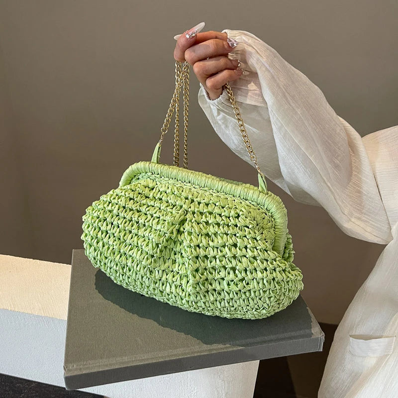 Summer New Straw Weaving Crossbody Bag Fashionable and Casual Shell Bag Women's Shoulder Bag with Excellent Texture