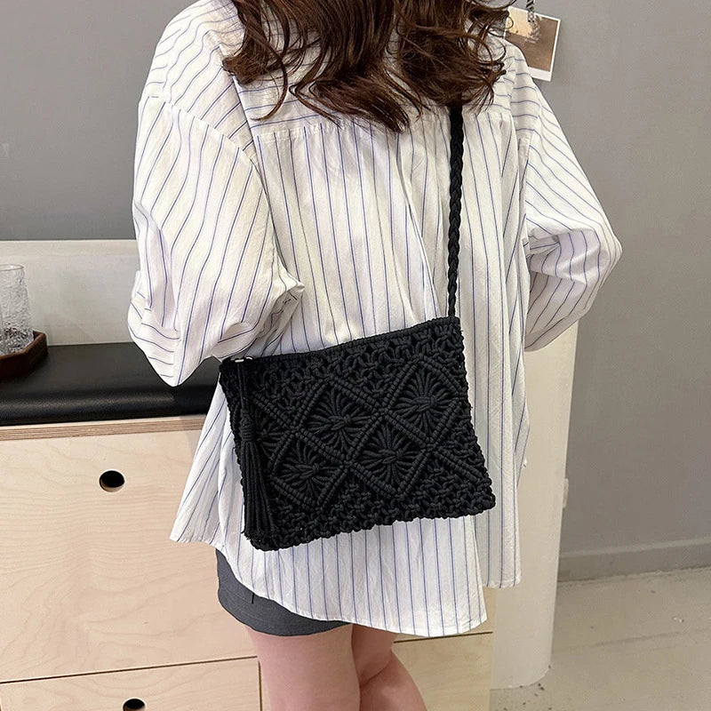 Fashion Woven Hollow Out Shoulder Bags Summer Crossbody Beach Travel Handbag Female Tassel Bag Women Messenger Bags