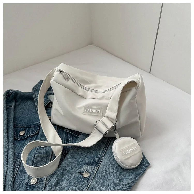 Fashion Crossbody Bag with Round Small Pouch, Versatile Stylish Lightweight Oxford Shoulder Bag for Women Daily Use Work Travel