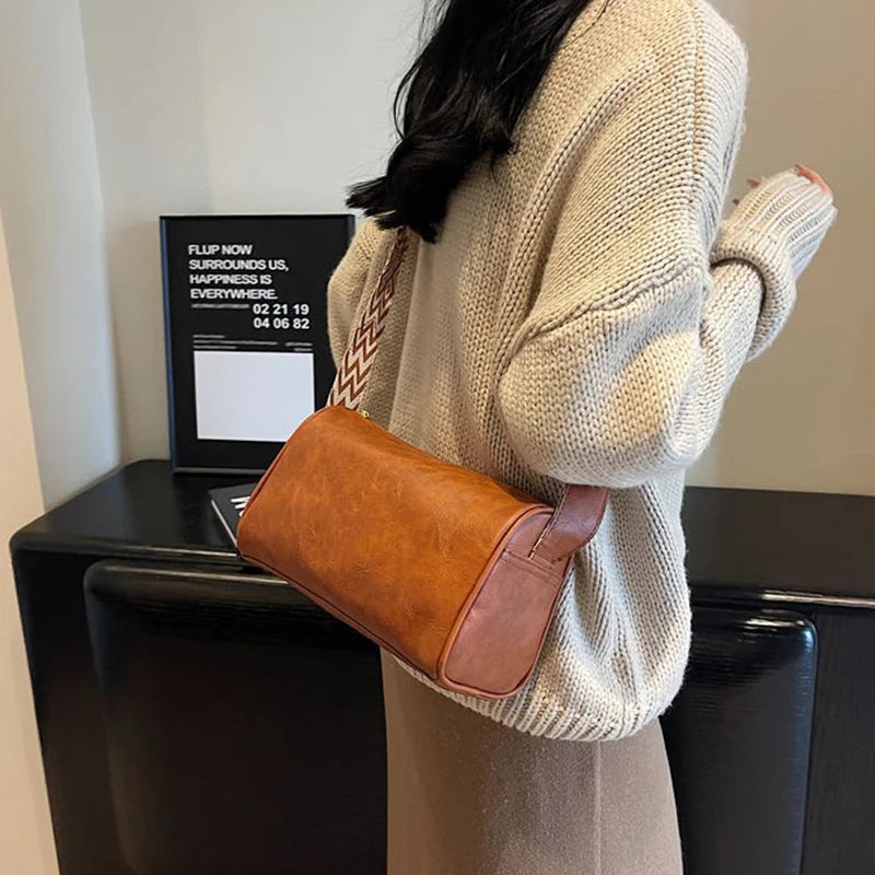 High Quality PU Leather, Wide Shoulder Strap Shoulder Bag ,Women Vintage Ladies Small Handbag ,Pillow Messenger Crossbody Bag