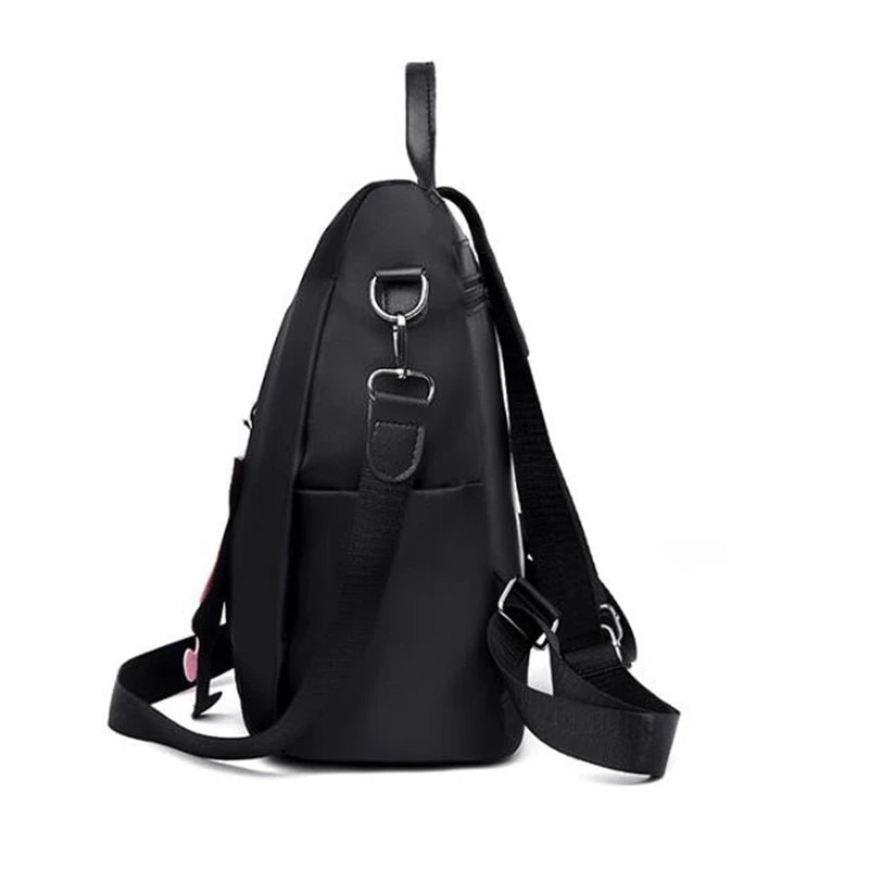 Solid Color Large Daypack for Female, Bagpack with Cat Pendant ,Women Simple Travel Shoulder Bags ,Multi-use Nylon Backpack