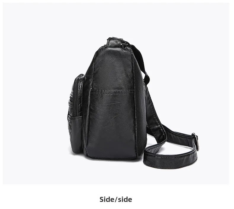 Fashionable Four Seasons Soft Leather Multi Pocket Cross Bags, Multi Layer Zipper Pouch Single Shoulder Bag for Women Daily Use