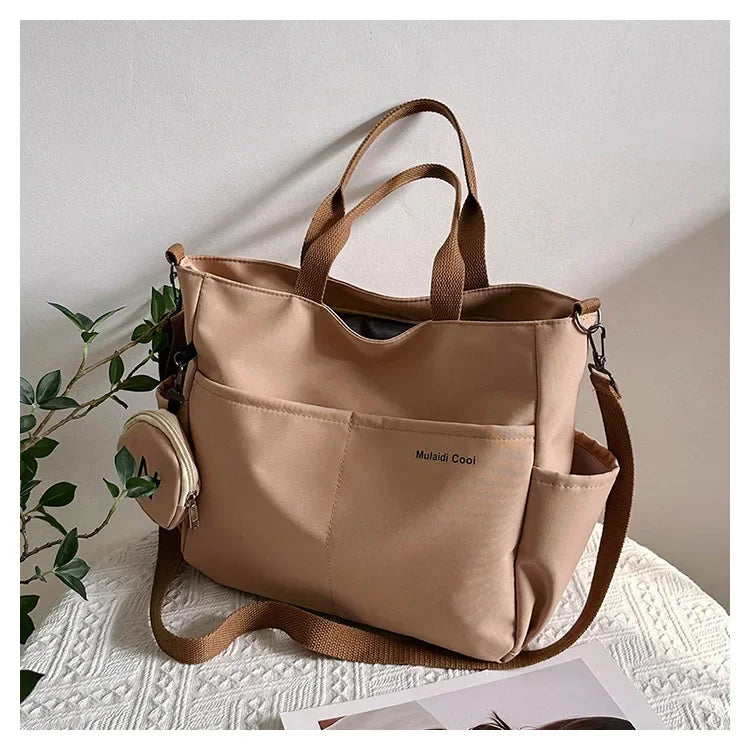 Oxford Design Double Sided Pocket Tote Bag Teen Women Large Capacity Handbag Single Shoulder Crossbody Bag with Round Coin Purse