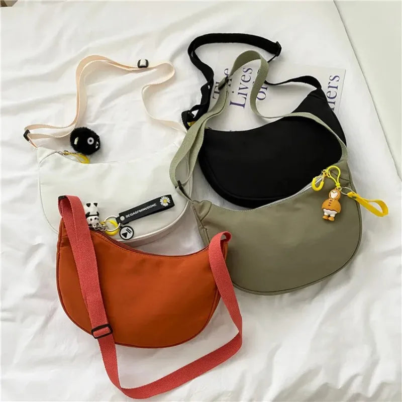 Nylon Half Moon Crossbody Bags for Women, Stylish Dumpling Bag, Small Armpit Shoulder Bag for Daily Use, Work, Outing, Party.