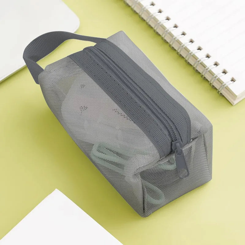 Mini Clear Nylon Mesh Cosmetic Bags Cute Women Small Lipstick Makeup Bags Pouch Data Line Key Earphone Organizer Case