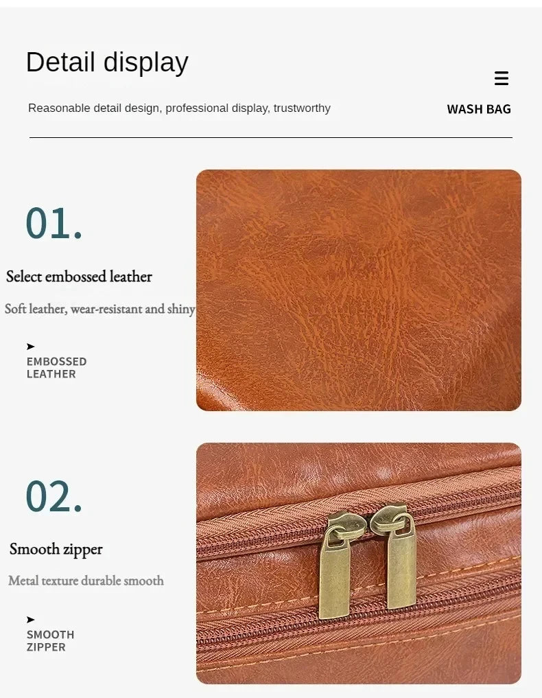 Leather Toiletry Bag for Men Women Dopp Kit Mens Hanging Toiletry Bag Travel Toiletry Bag for Traveling Large Cosmetic Bag for T