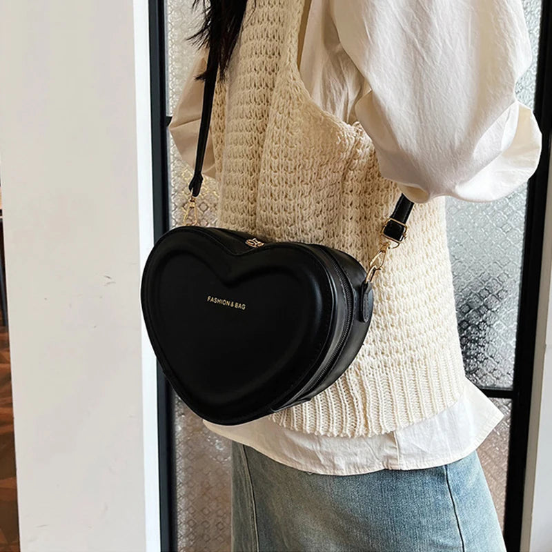 Fashion Heart Shape Crossbody Bags For Women New Solid Color PU Leather Shoulder Bag Casual Ladies Handbags Designer Female Bags