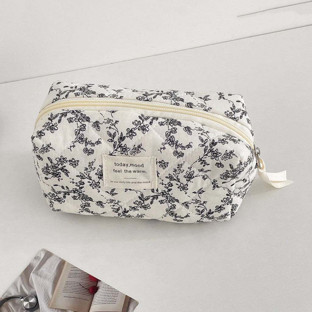 Fashion Ins Black Flower Women Quilting Bags Handbag Travel Organizer Cosmetic Makeup Storage Pouch Portable Zipper Tote Bag